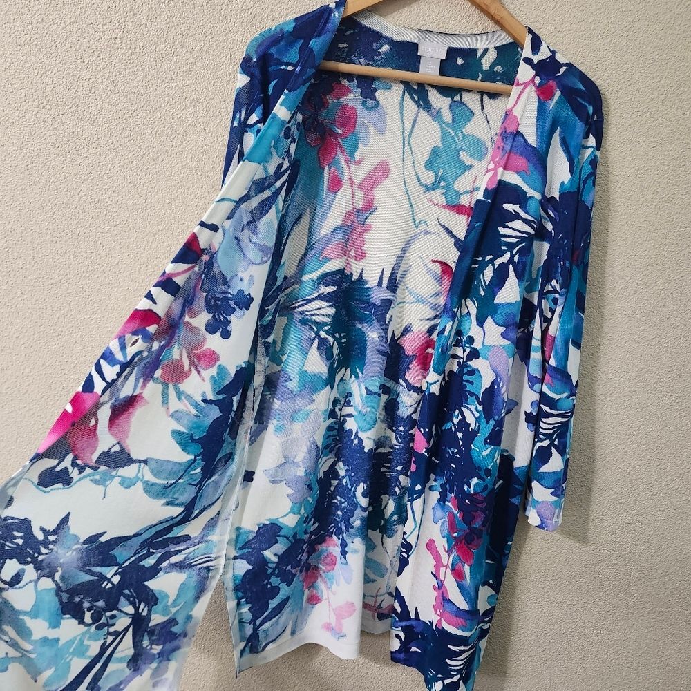 Chico's Spring Paradise Cardigan Sweater Floral Pattern Longline Lightweight - Picture 5 of 13